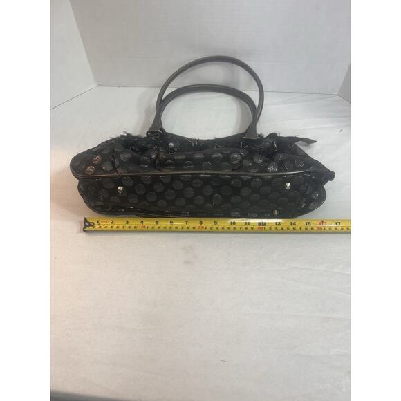 Hananel Black Feathers Flowers Bling Purse Hand Bag Embellished Silver Polka Dot - Picture 12 of 16